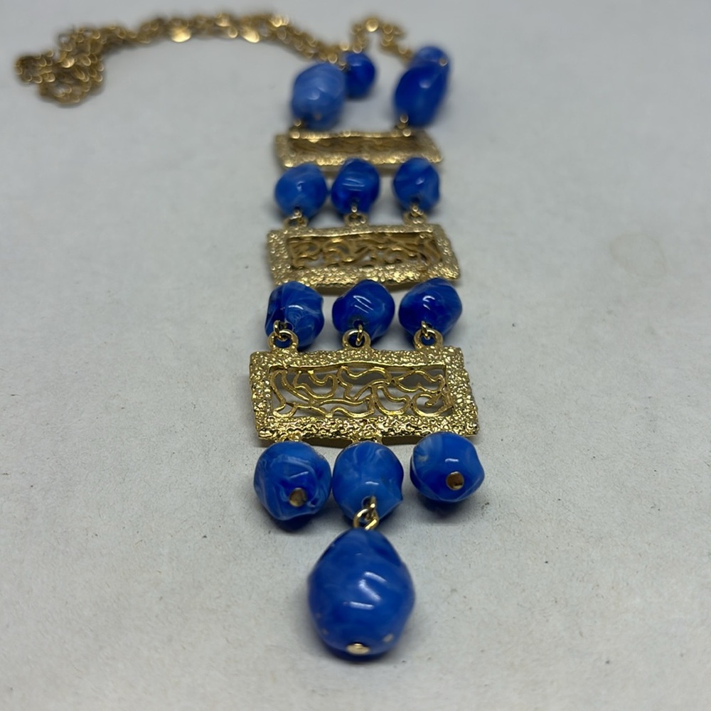 Pretty vintage blue bead, Art Deco style necklace - Picture 7 of 12